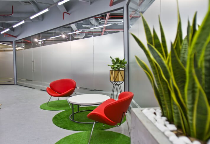 stunning glass partitions with sitting area