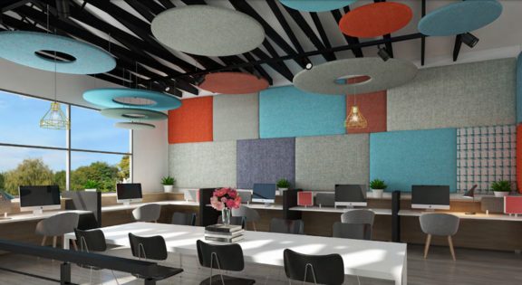 wall mounted acoustic wall panels in modern office environment